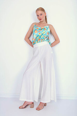 Arkası Lastikli Bol Paça Pantolon