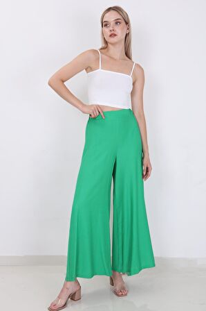 Arka Bel Lastik Detaylı Bol Paça Pantolon