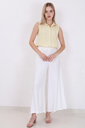 Arka Bel Lastik Detaylı Bol Paça Pantolon