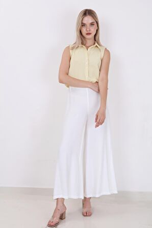 Arka Bel Lastik Detaylı Bol Paça Pantolon