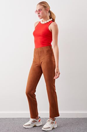 Beli Lastikli Yanı Fermuarlı Süet Pantolon