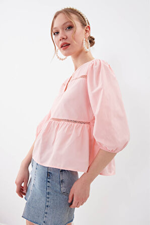 Kolları Lastikli V Yaka Bluz