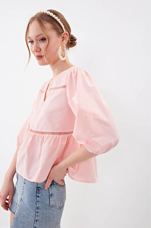 Kolları Lastikli V Yaka Bluz