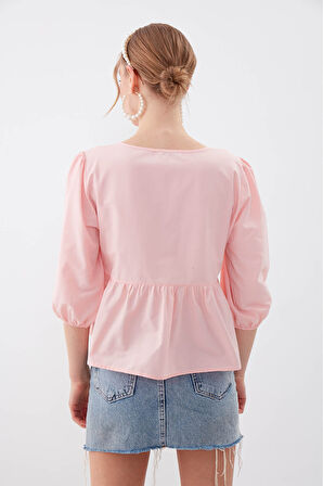 Kolları Lastikli V Yaka Bluz