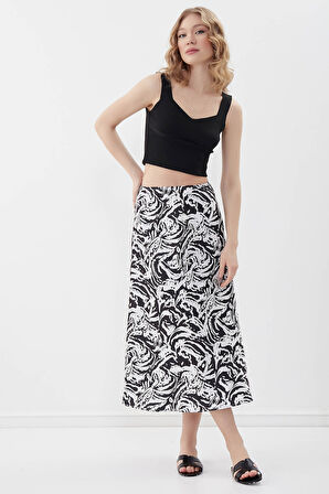 Desenli Midi Boy Saten Etek