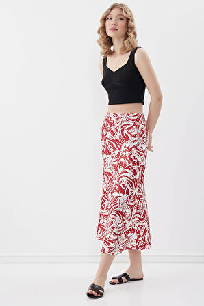 Desenli Midi Boy Saten Etek