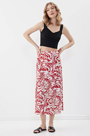 Desenli Midi Boy Saten Etek