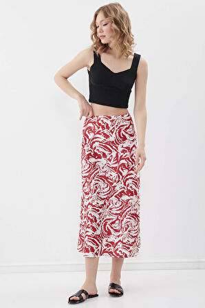 Desenli Midi Boy Saten Etek