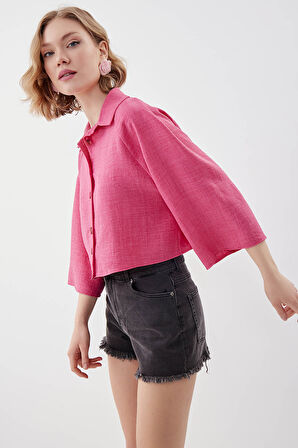 Önü Düğmeli Salaş Crop Gömlek