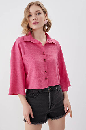 Önü Düğmeli Salaş Crop Gömlek