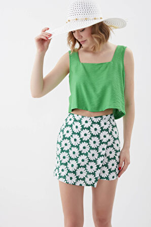 Kare Yaka Sıfır Kol Crop Bluz