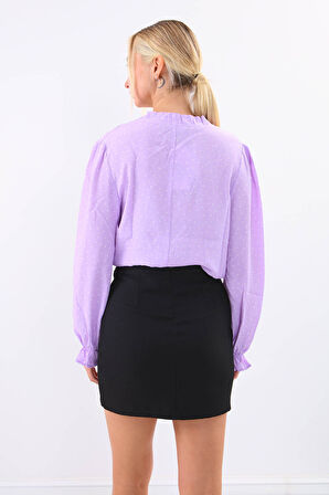 V Yaka Puantiyeli Uzun Kol Bluz