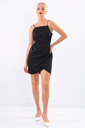 İp Askılı Parlak Saten Elbise