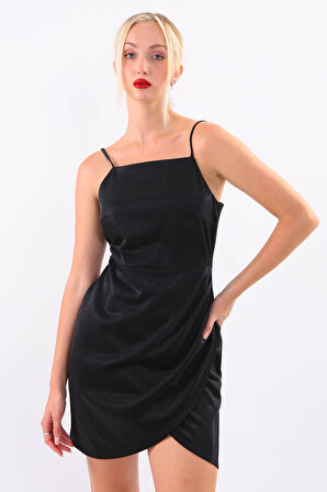 İp Askılı Parlak Saten Elbise