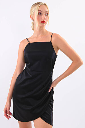 İp Askılı Parlak Saten Elbise