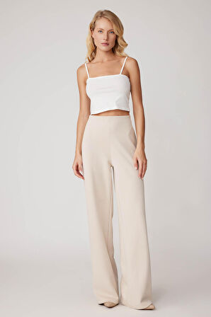 Yüksek Bel Geniş Paça Yanı Fermuarlı Pantolon