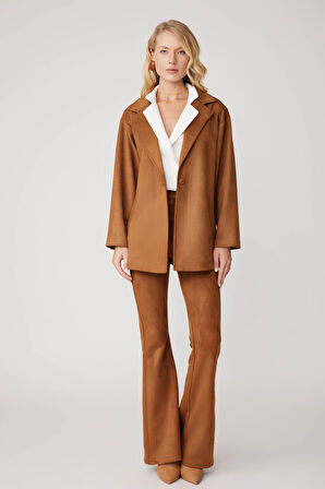 Tek Düğme Cepli Süet Ceket