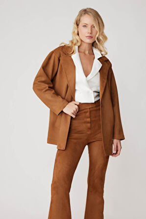 Tek Düğme Cepli Süet Ceket