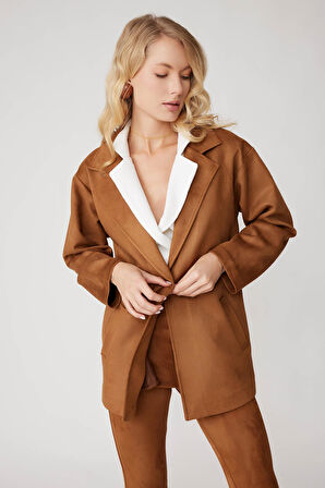 Tek Düğme Cepli Süet Ceket