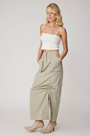 Paraşüt Kumaş Önü Büzgülü Cepli Etek