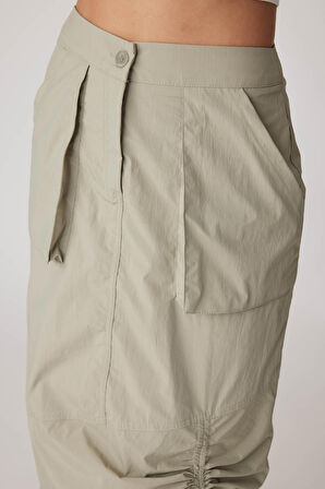 Paraşüt Kumaş Önü Büzgülü Cepli Etek