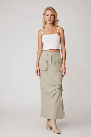 Paraşüt Kumaş Önü Büzgülü Cepli Etek