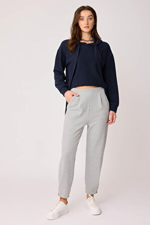 Beli Lastikli Paçası Düğmeli Triko Pantolon