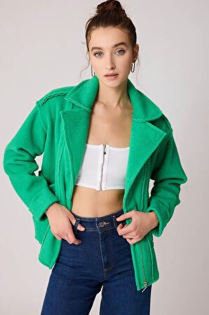 Çift Cep Fermuarlı Ters Dikiş Ceket