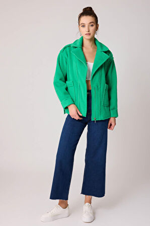 Çift Cep Fermuarlı Ters Dikiş Ceket