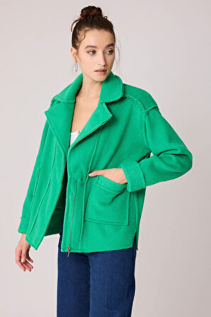 Çift Cep Fermuarlı Ters Dikiş Ceket