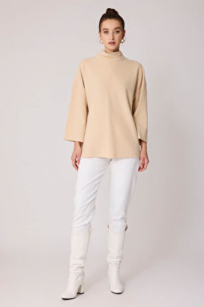 Düşük Kol Yakalı Yanlar Yırtmaçlı Örme Oversize Bluz