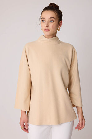 Düşük Kol Yakalı Yanlar Yırtmaçlı Örme Oversize Bluz