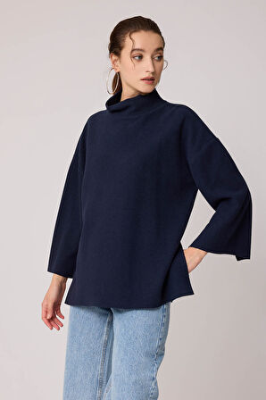 Düşük Kol Yakalı Yanlar Yırtmaçlı Örme Oversize Bluz