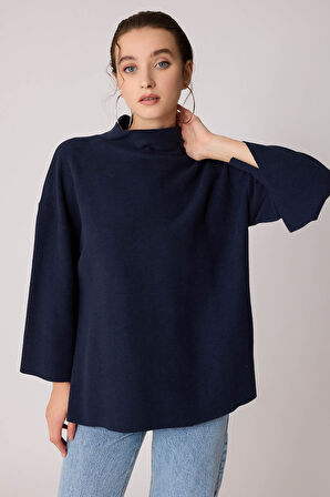 Düşük Kol Yakalı Yanlar Yırtmaçlı Örme Oversize Bluz