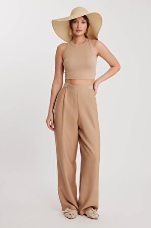 Beli Etnik Desenli Pileli Pantolon