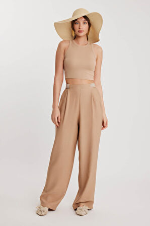 Beli Etnik Desenli Pileli Pantolon