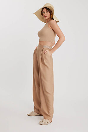 Beli Etnik Desenli Pileli Pantolon