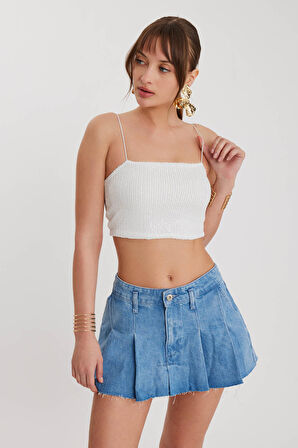 İp Askılı Pullu Crop Bluz