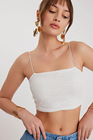 İp Askılı Pullu Crop Bluz