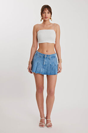 İp Askılı Pullu Crop Bluz