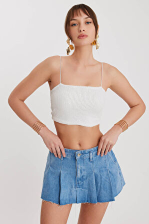 İp Askılı Pullu Crop Bluz