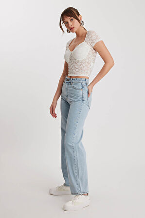 Straight Fit Wide Leg Jean