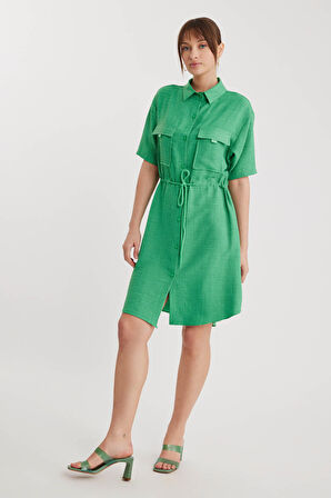 Kapak Cepli Beli Bağlamalı Elbise