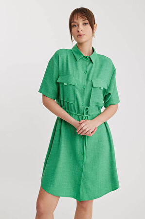 Kapak Cepli Beli Bağlamalı Elbise