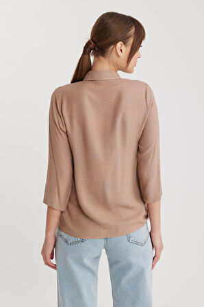 Önü Büzgülü Viskon Keten Gömlek