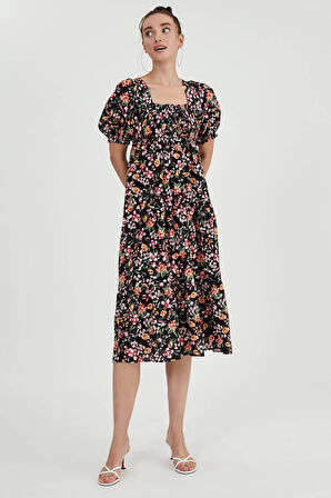 Gipeli Balon Kol Çiçekli Elbise