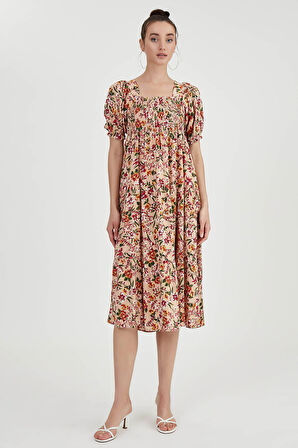 Gipeli Balon Kol Çiçekli Elbise