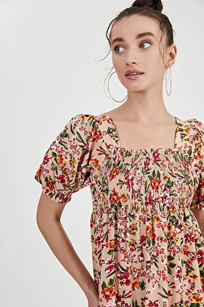 Gipeli Balon Kol Çiçekli Elbise