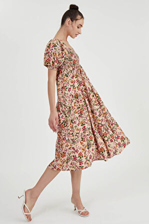 Gipeli Balon Kol Çiçekli Elbise