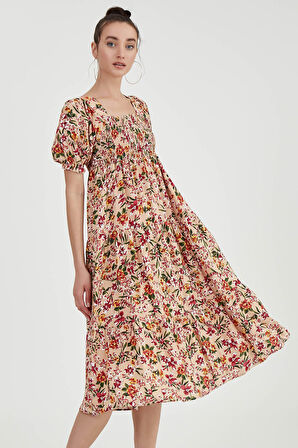 Gipeli Balon Kol Çiçekli Elbise